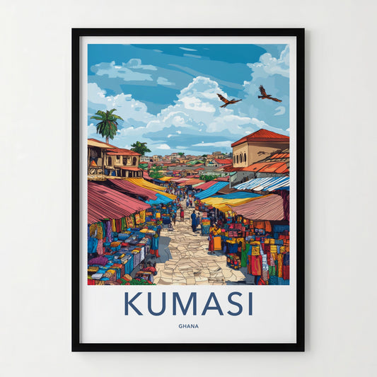 Kumasi Poster - Ghana Wall Art - Bustling Urban Marketplace Home Decor