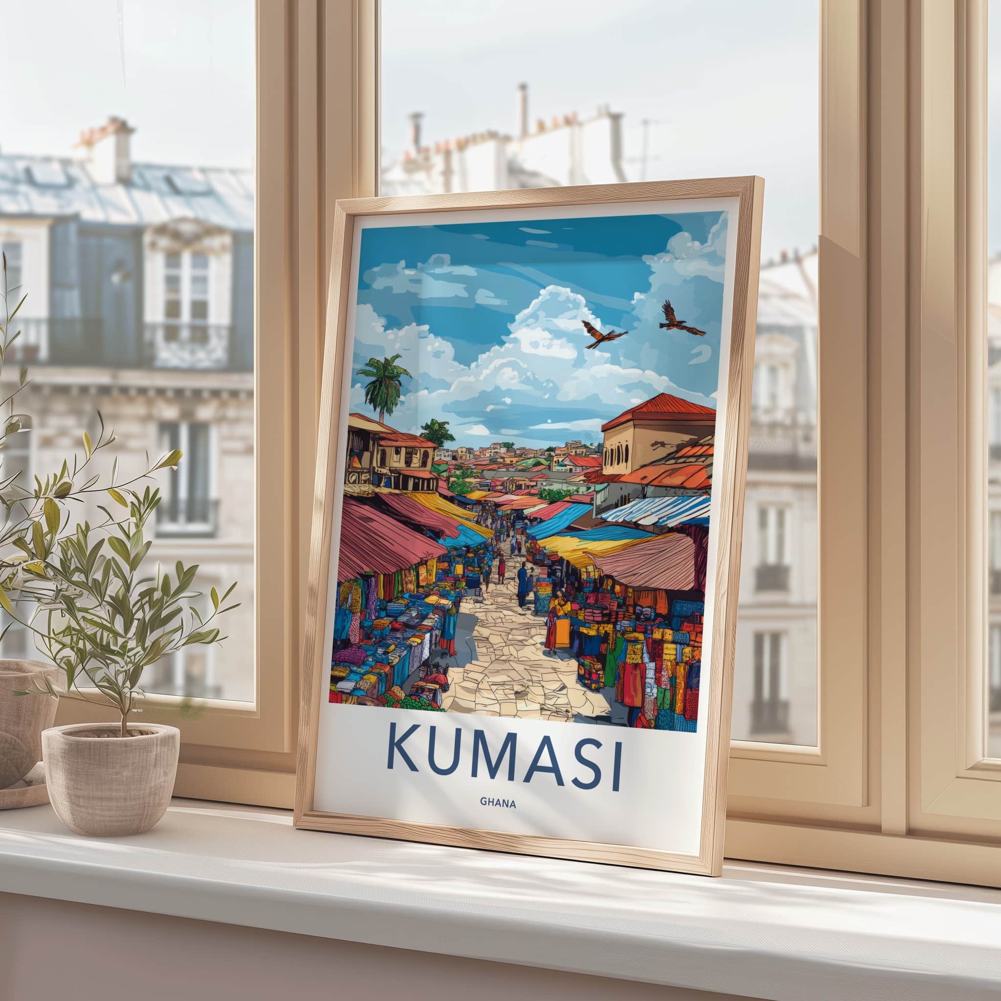 Kumasi Poster - Ghana Wall Art - Bustling Urban Marketplace Home Decor
