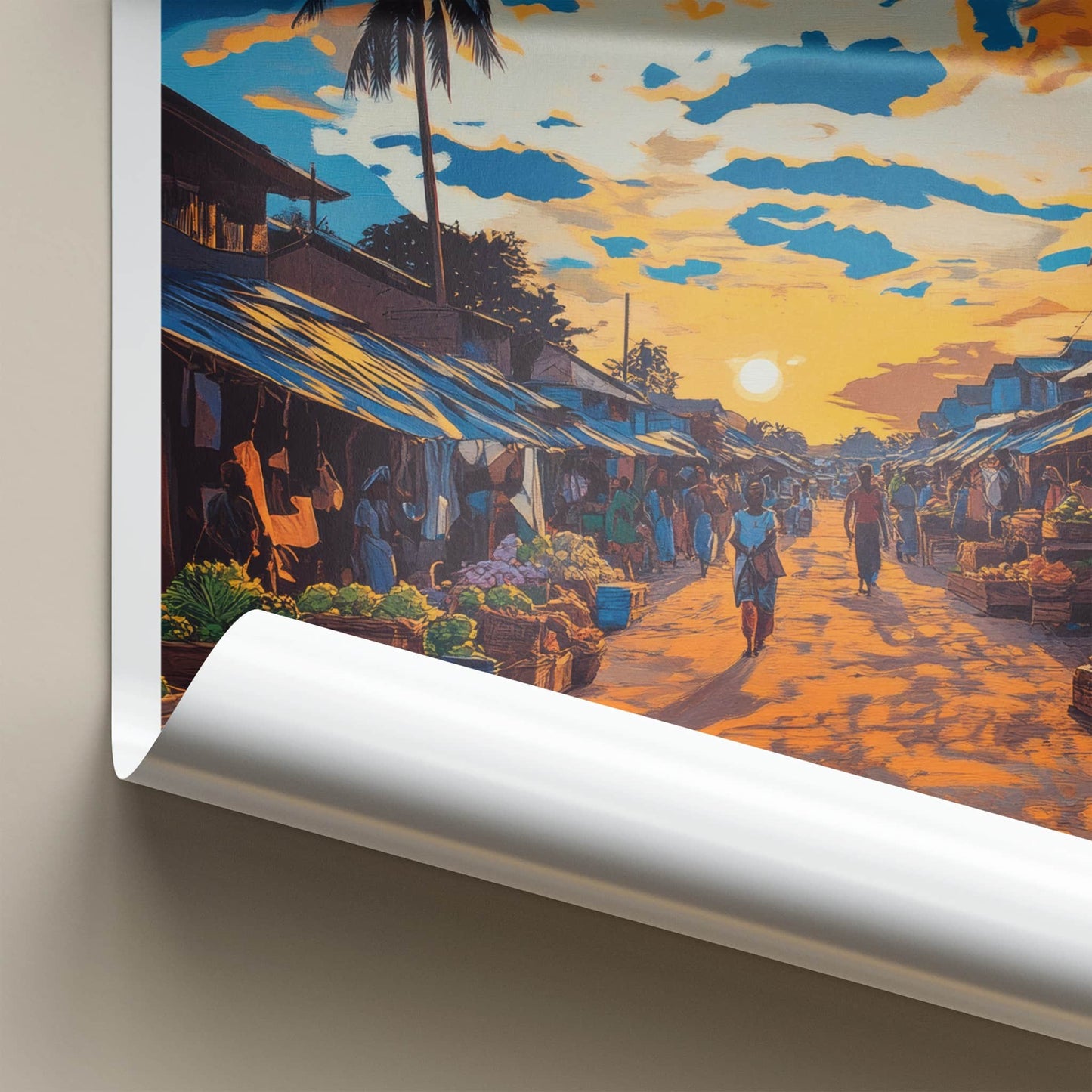 Kumasi Poster - Ghana Wall Art - Vibrant Market Sunset Home Decor