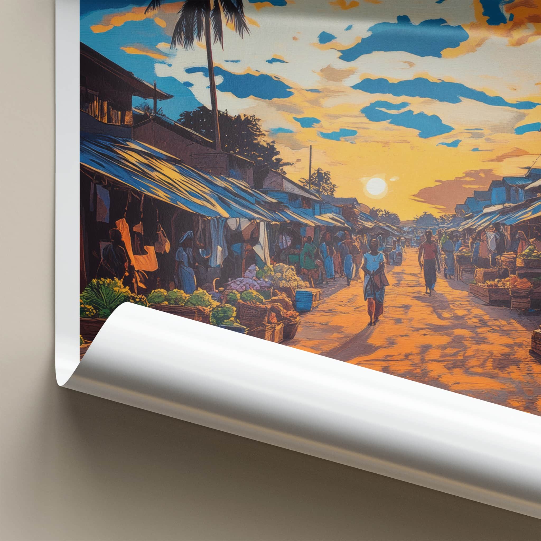 Kumasi Poster - Ghana Wall Art - Vibrant Market Sunset Home Decor