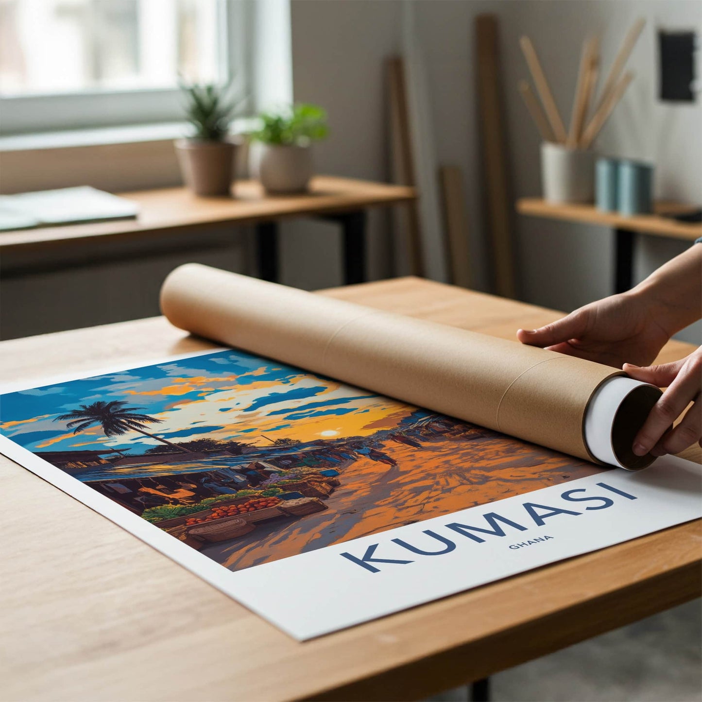 Kumasi Poster - Ghana Wall Art - Vibrant Market Sunset Home Decor