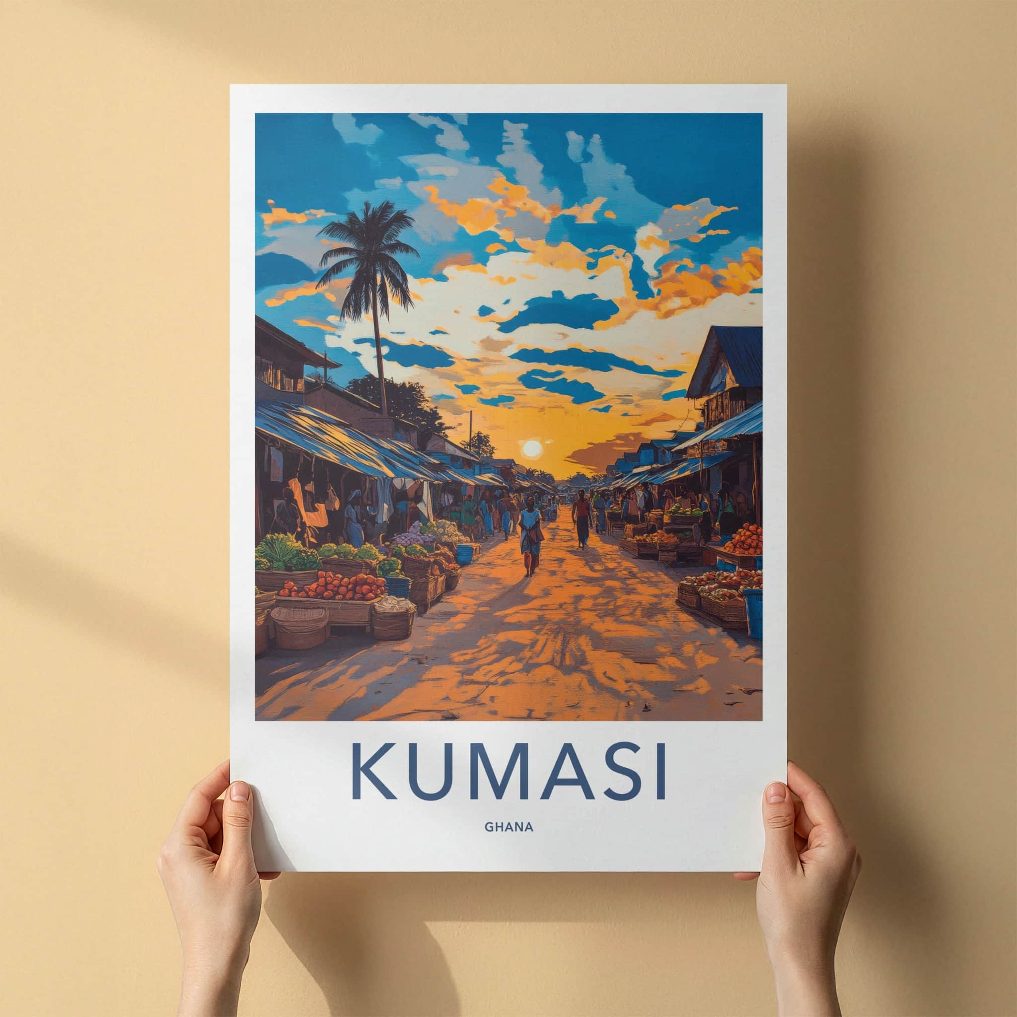 Kumasi Poster - Ghana Wall Art - Vibrant Market Sunset Home Decor
