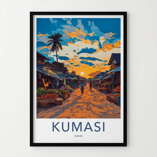 Kumasi Poster - Ghana Wall Art - Vibrant Market Sunset Home Decor