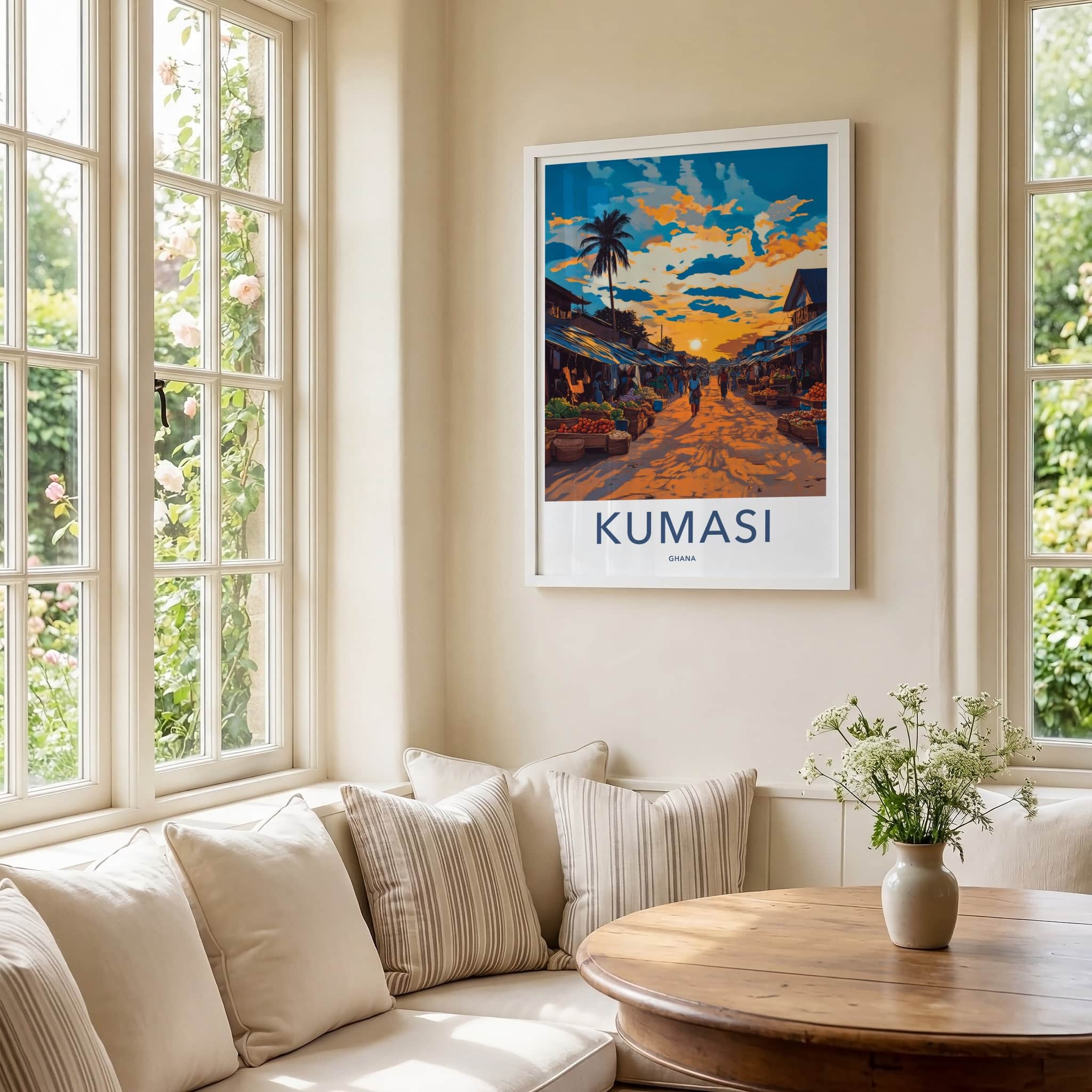 Kumasi Poster - Ghana Wall Art - Vibrant Market Sunset Home Decor