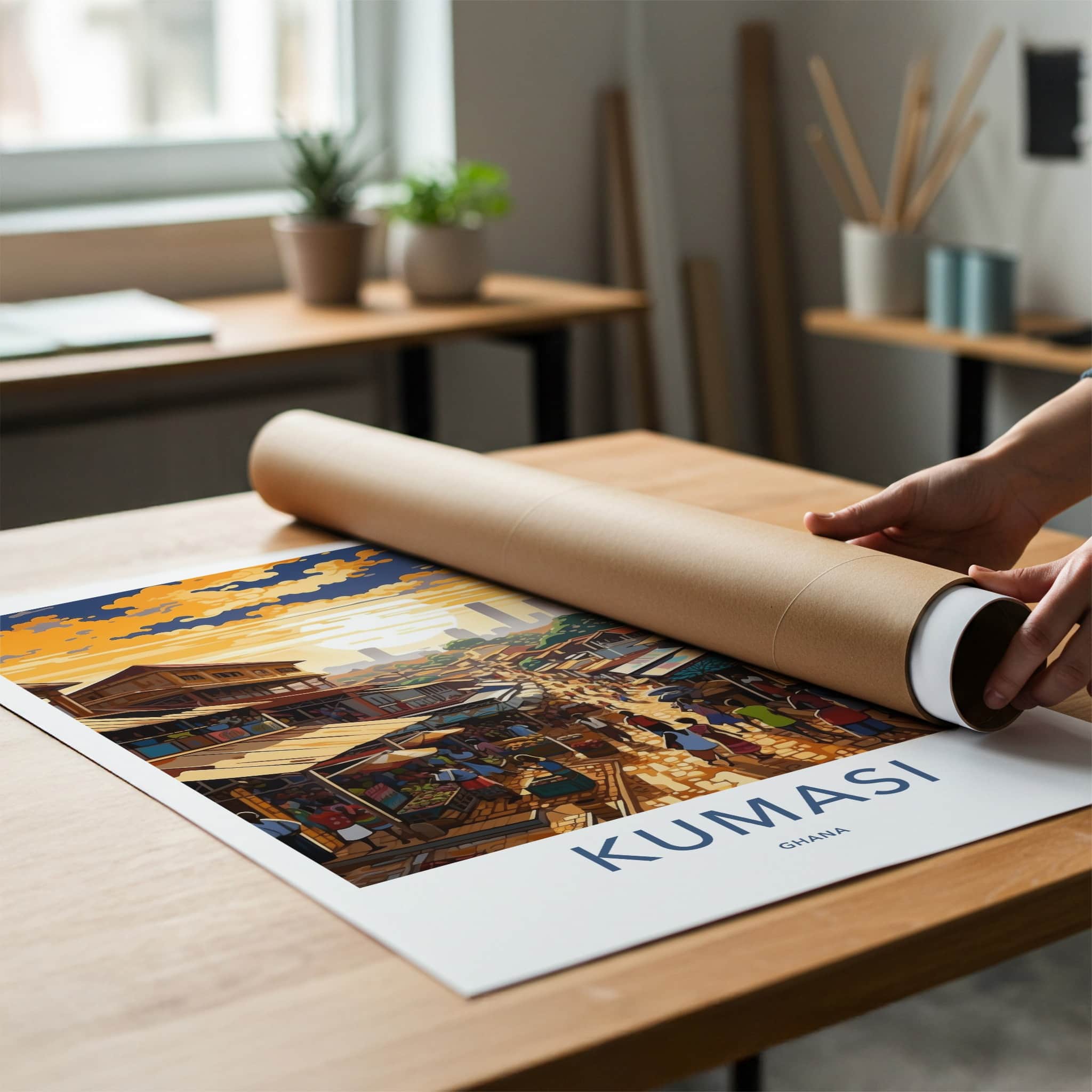 Kumasi Poster - Ghana Wall Art - Vibrant Street Market Home Decor