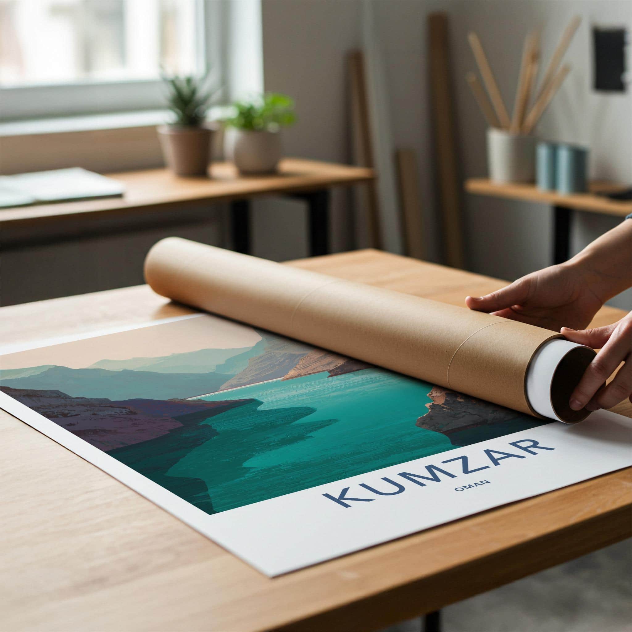 Kumzar Poster - Oman Travel Art - Turquoise Water Cliffs Home Decor