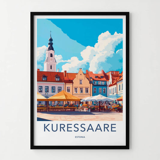 Kuressaare Poster - Estonia Travel Art - Colorful Market Scene Home Decor