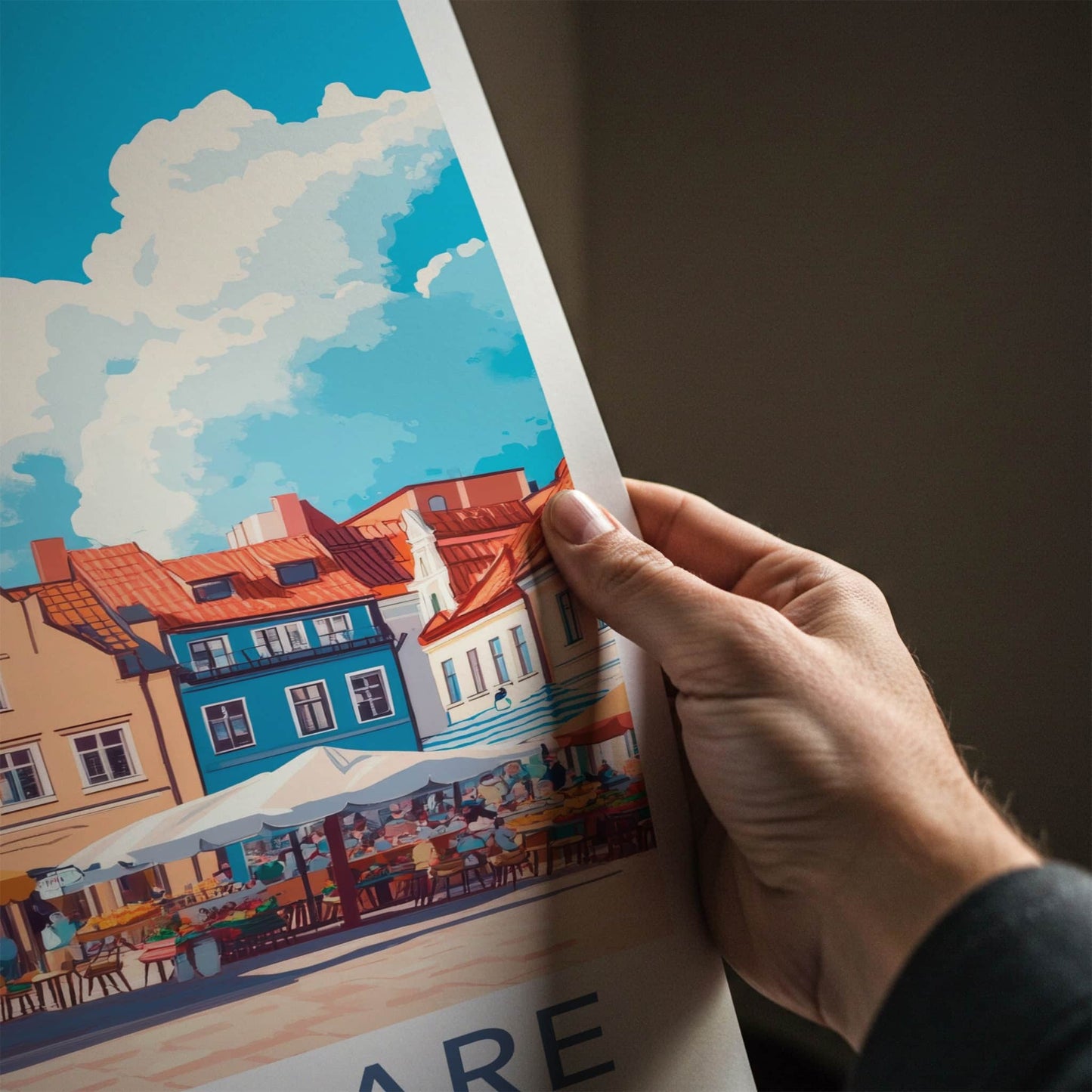 Kuressaare Poster - Estonia Travel Art - Colorful Market Scene Home Decor