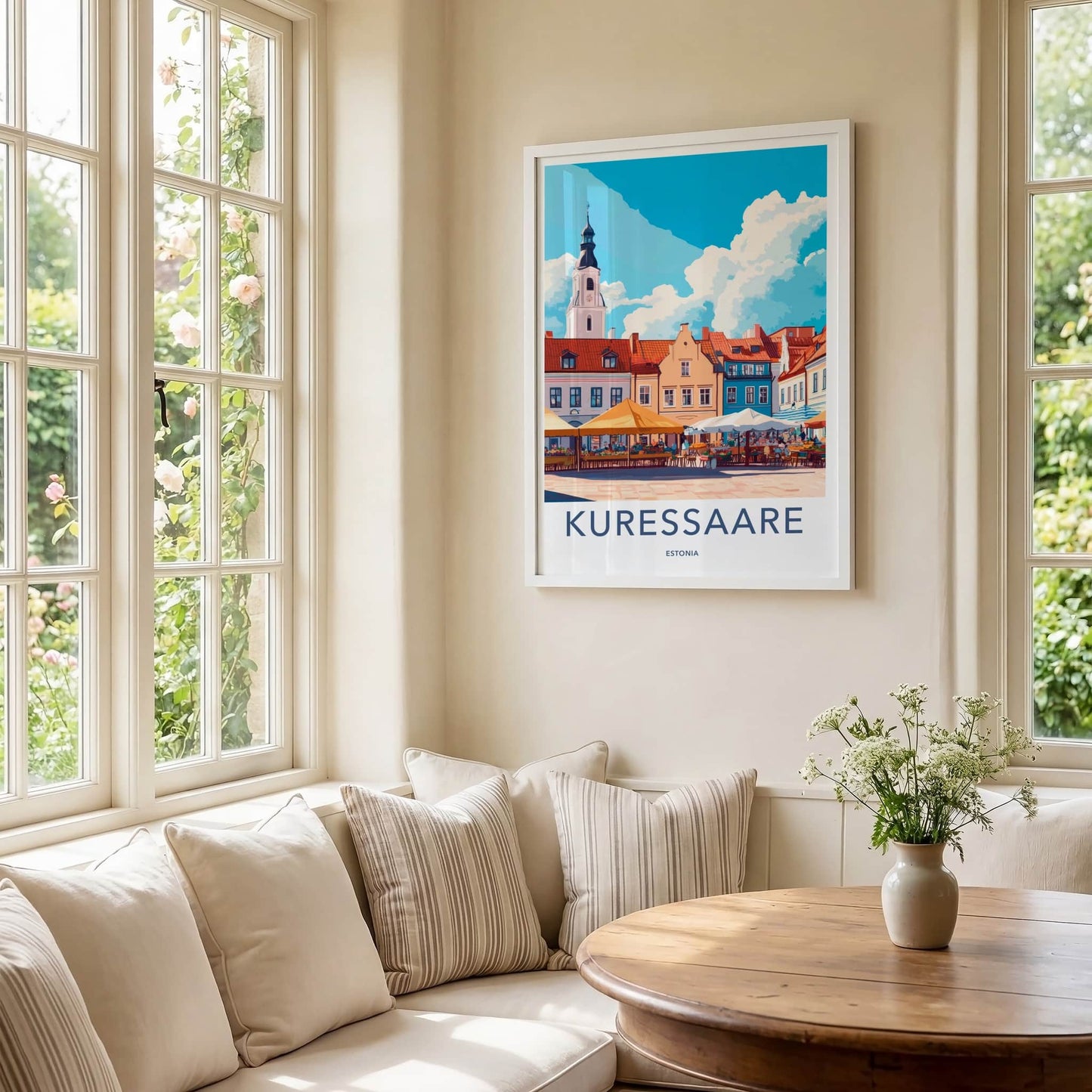 Kuressaare Poster - Estonia Travel Art - Colorful Market Scene Home Decor