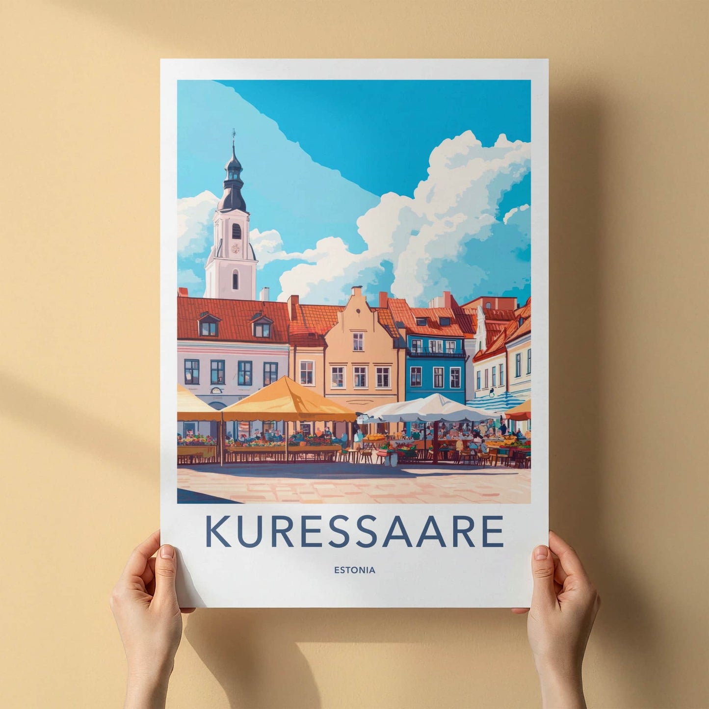 Kuressaare Poster - Estonia Travel Art - Colorful Market Scene Home Decor