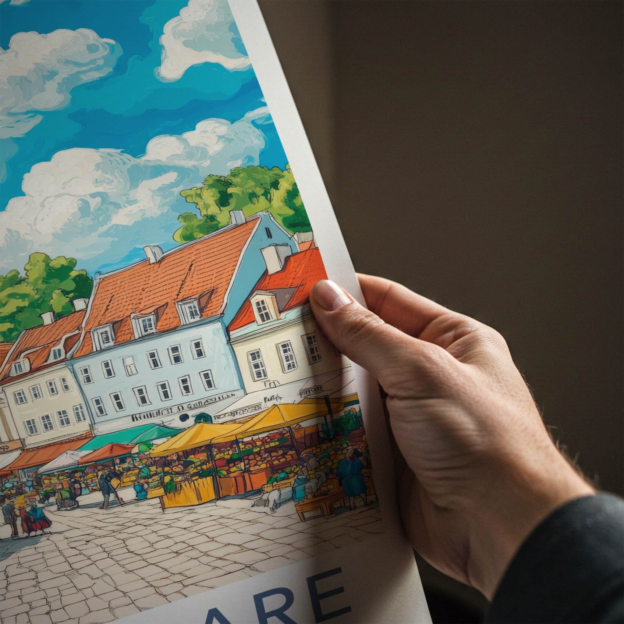 KURESSAARE Poster - Estonia Travel Art - Historic Town Market Home Decor