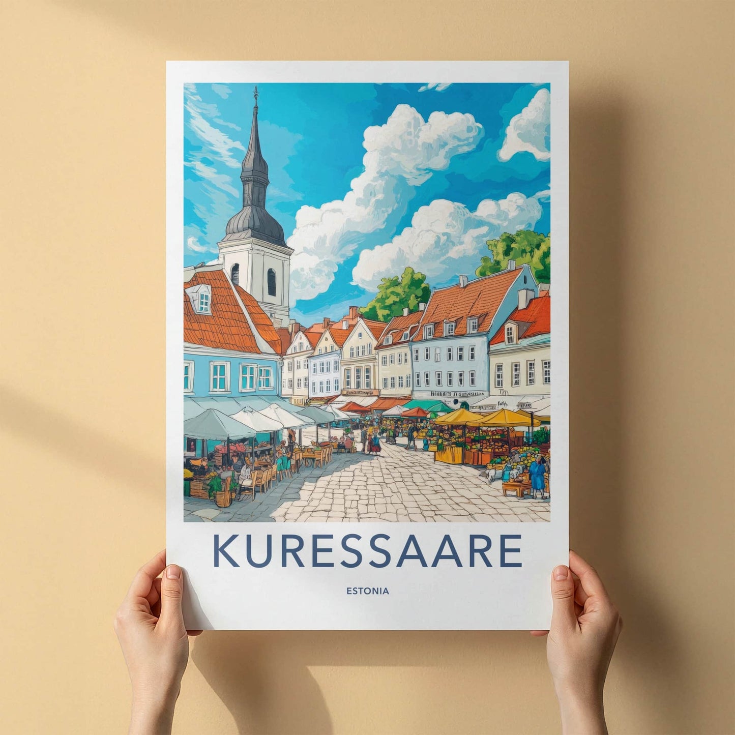 KURESSAARE Poster - Estonia Travel Art - Historic Town Market Home Decor