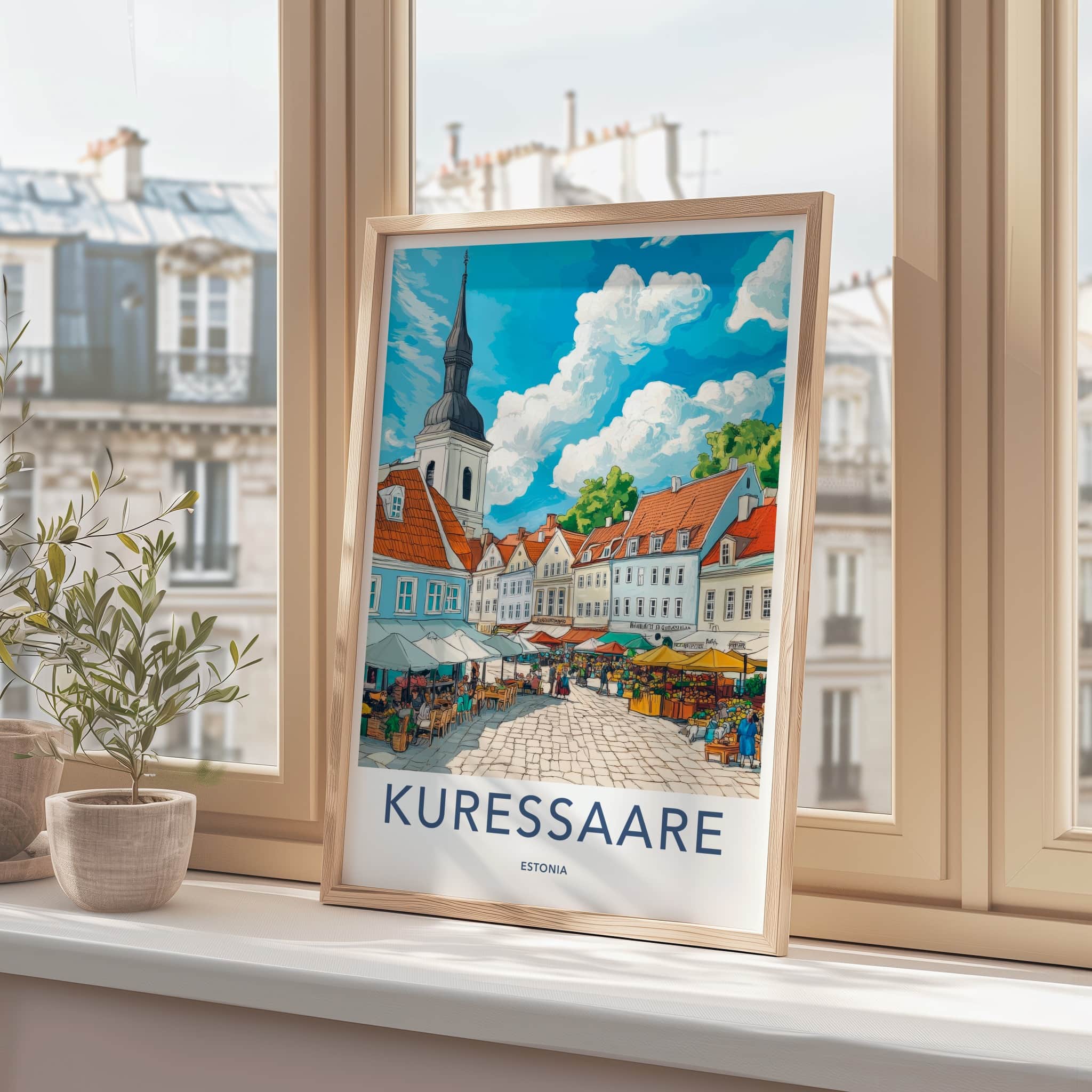 KURESSAARE Poster - Estonia Travel Art - Historic Town Market Home Decor