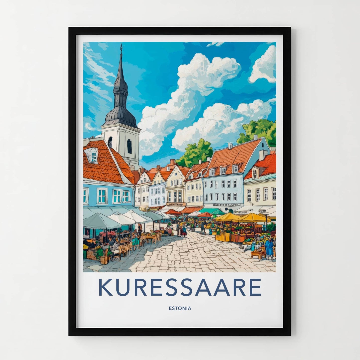 KURESSAARE Poster - Estonia Travel Art - Historic Town Market Home Decor