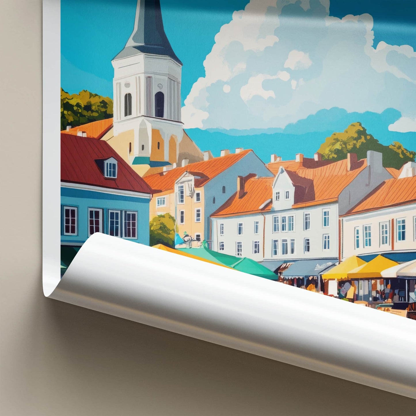 Kuressaare Poster - Estonia Travel Art - Lively town market Home Decor