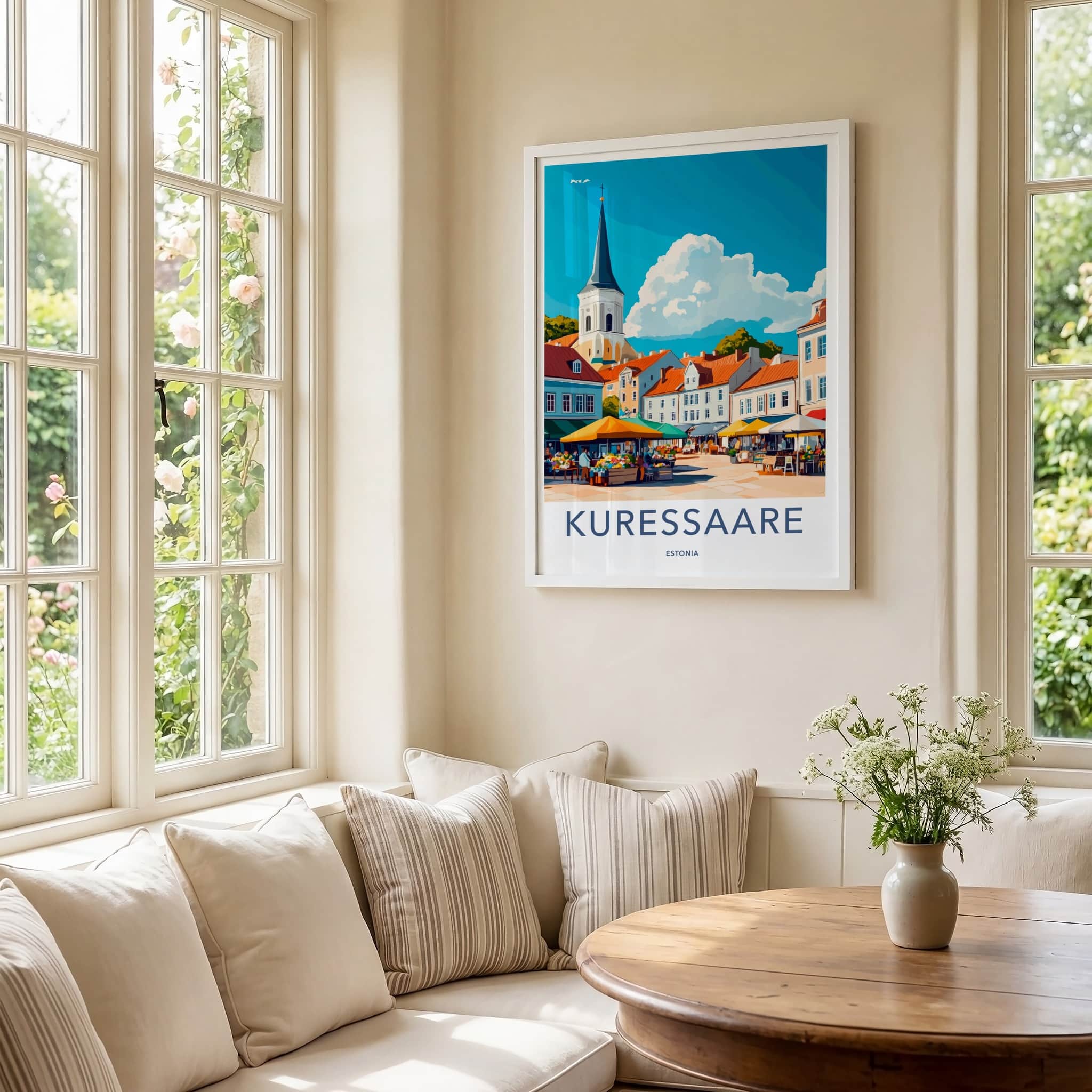 Kuressaare Poster - Estonia Travel Art - Lively town market Home Decor
