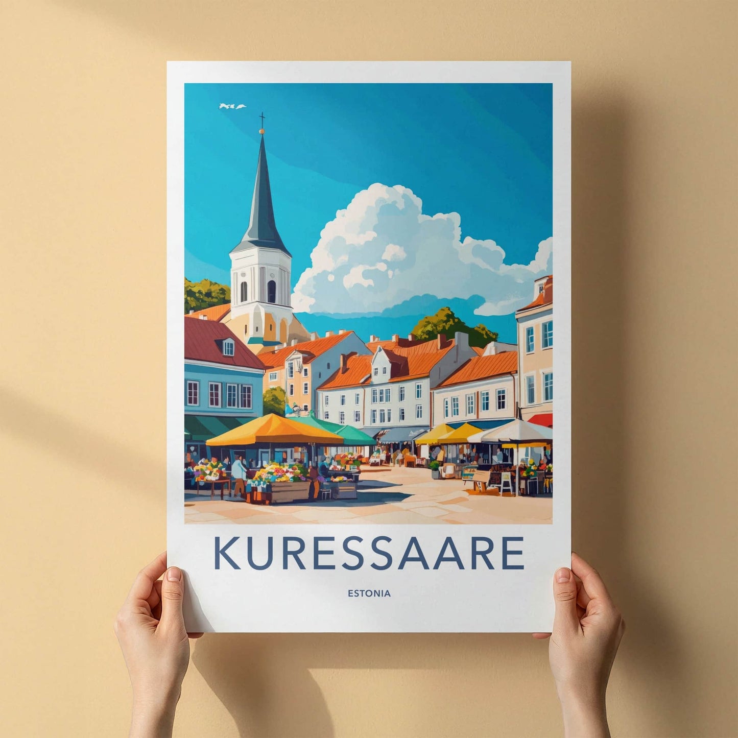 Kuressaare Poster - Estonia Travel Art - Lively town market Home Decor