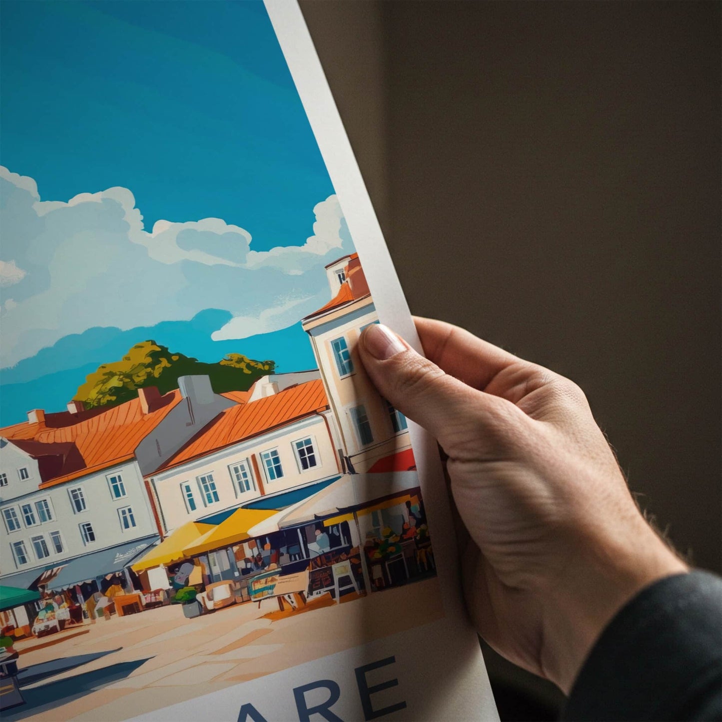 Kuressaare Poster - Estonia Travel Art - Lively town market Home Decor