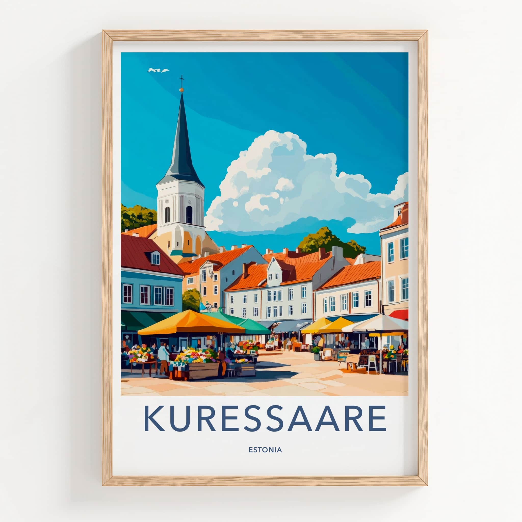 Kuressaare Poster - Estonia Travel Art - Lively town market Home Decor