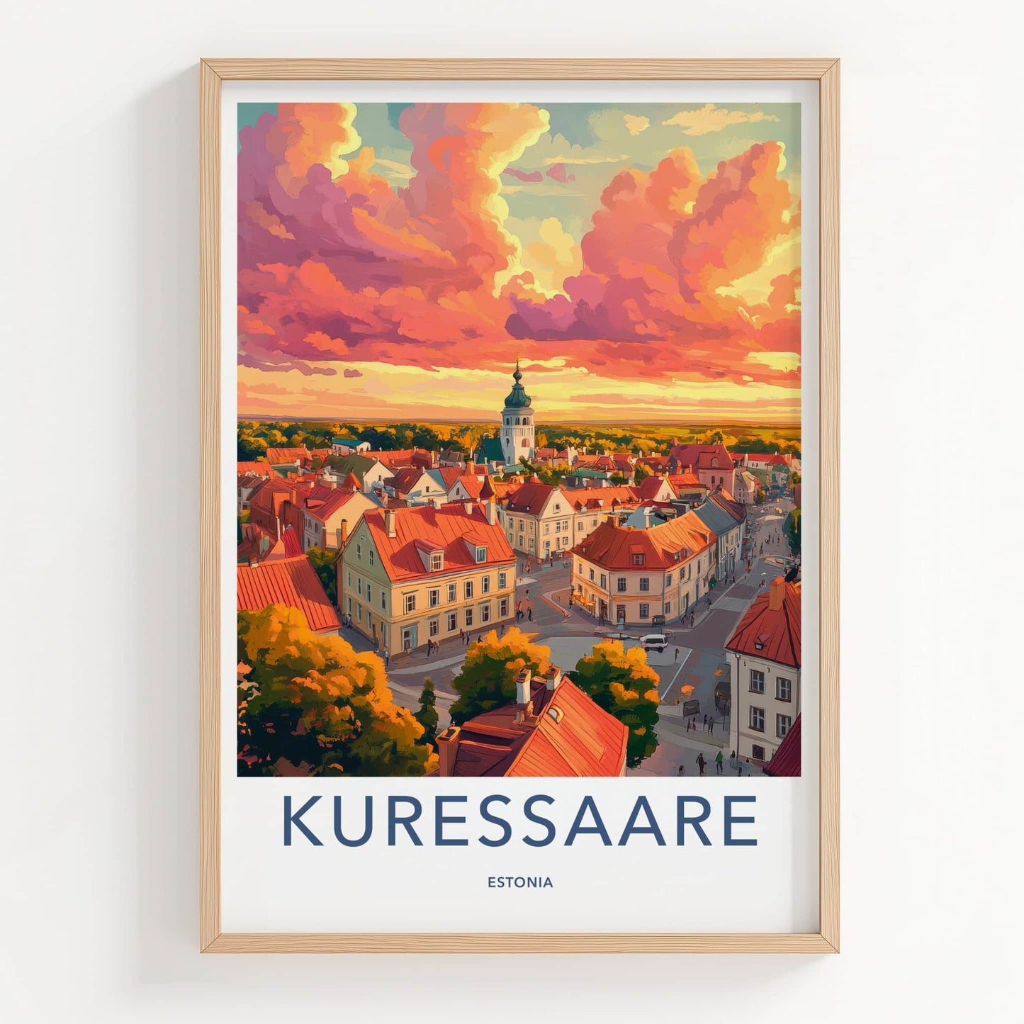 Kuressaare Poster - Estonia Travel Art - Vibrant Rooftop Sunset Home Decor