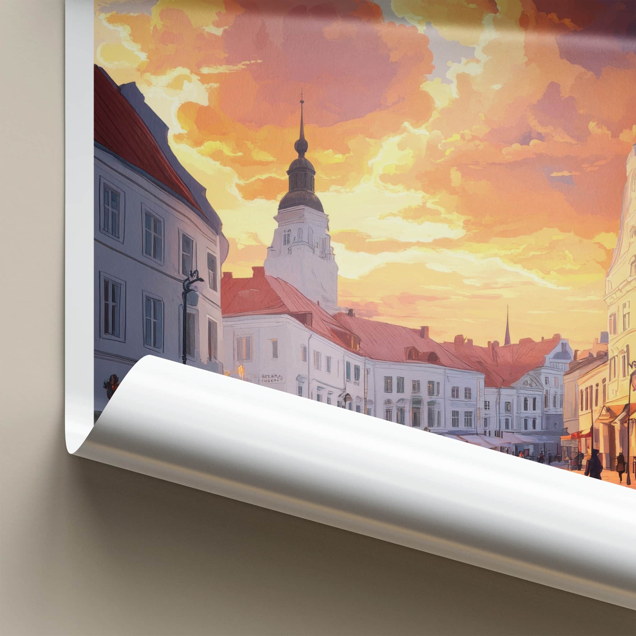 Kuressaare Poster - Estonia Travel Art - Vibrant Sunset Square Home Decor
