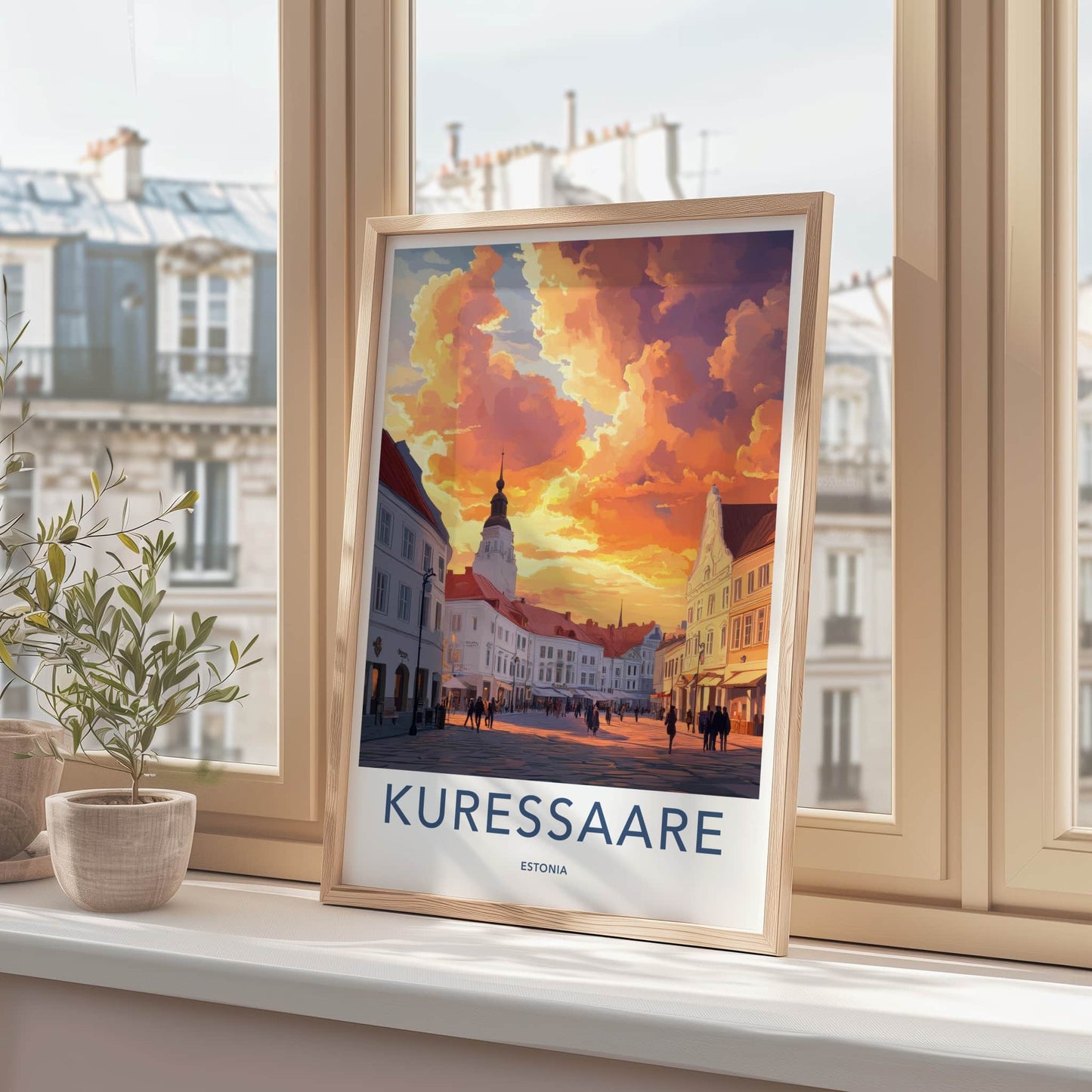 Kuressaare Poster - Estonia Travel Art - Vibrant Sunset Square Home Decor