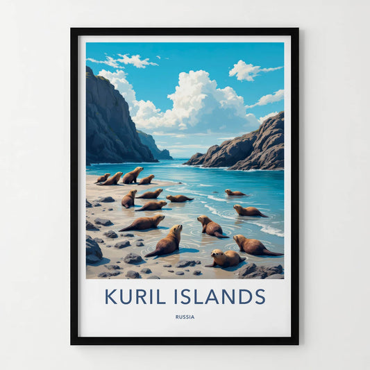 Kuril Islands Poster - Russia Art Print - Coastal Sea Lions Home Decor