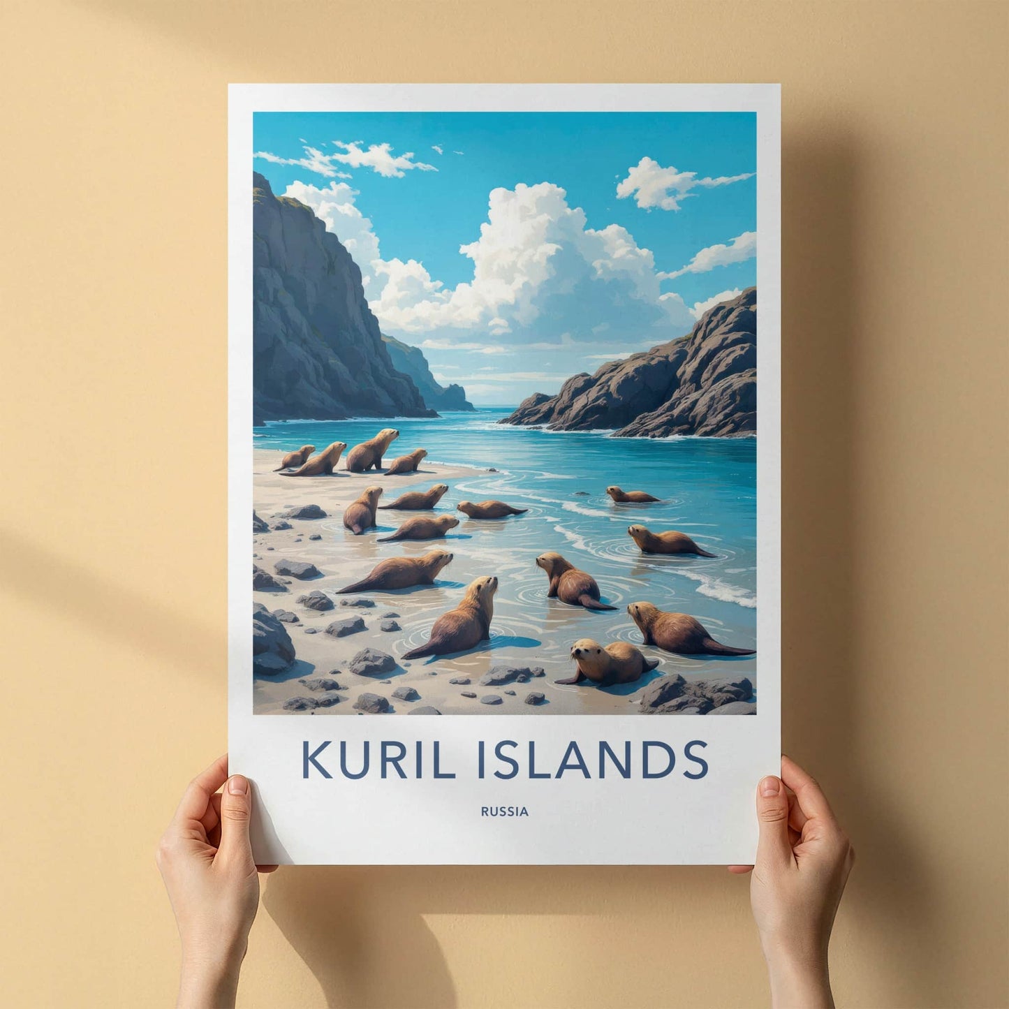 Kuril Islands Poster - Russia Art Print - Coastal Sea Lions Home Decor