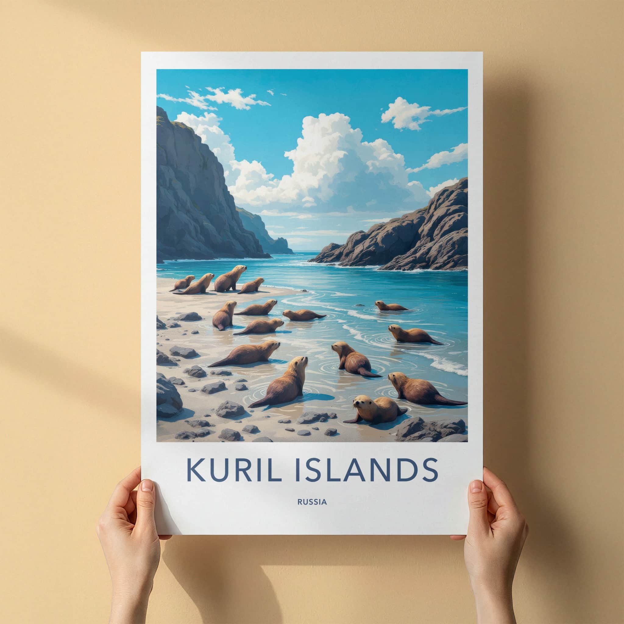 Kuril Islands Poster - Russia Art Print - Coastal Sea Lions Home Decor