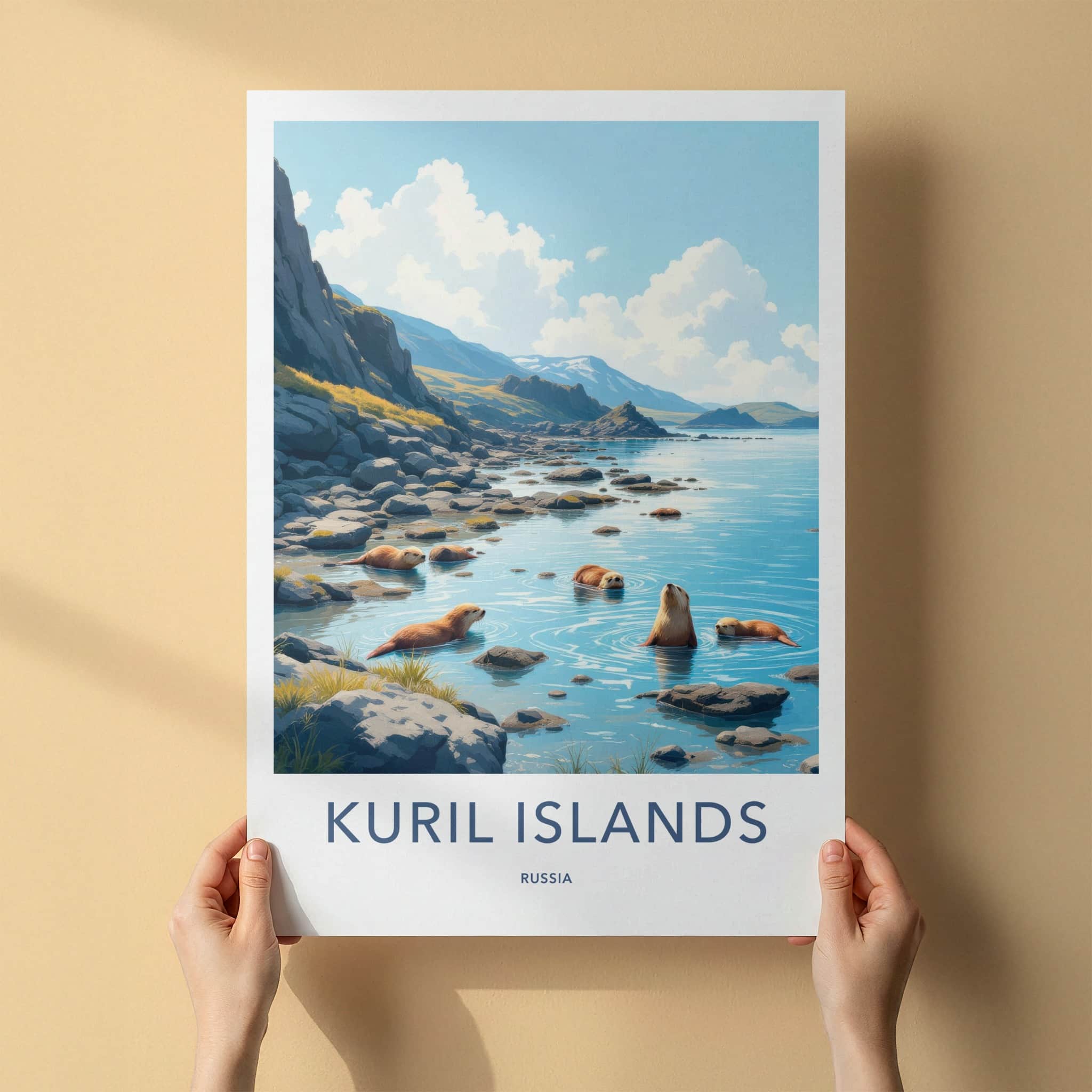 Kuril Islands Poster - Russia Travel Art - Sea Otters Shore Home Decor