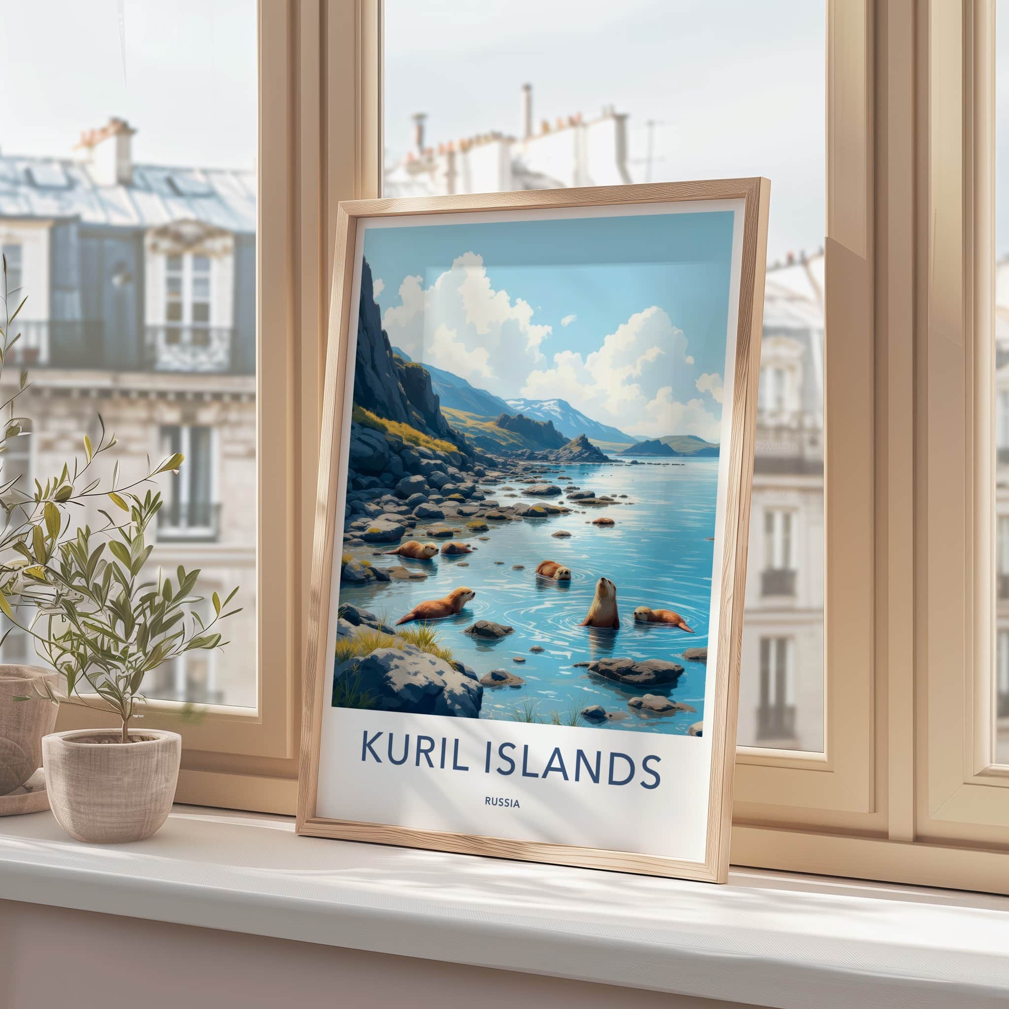 Kuril Islands Poster - Russia Travel Art - Sea Otters Shore Home Decor