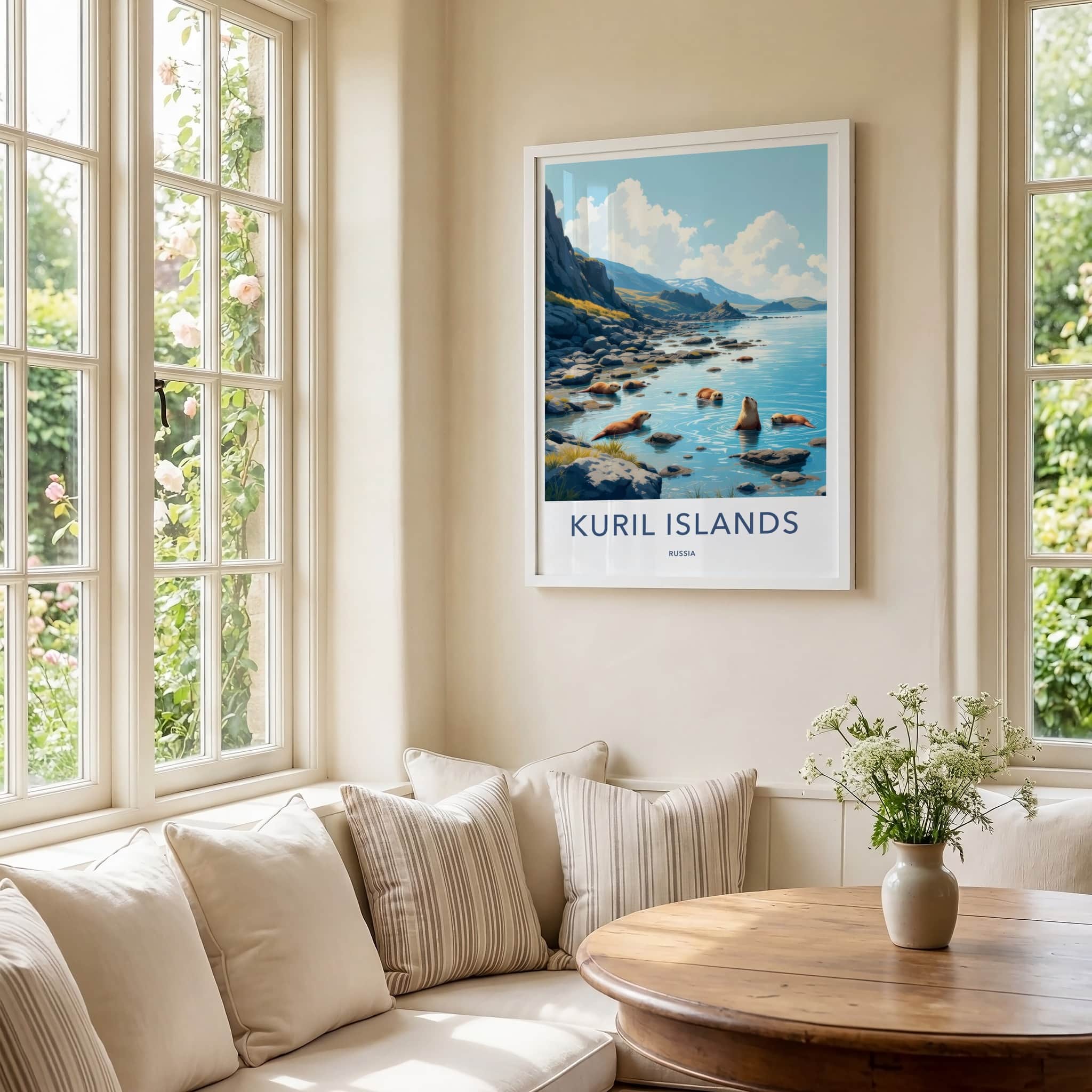 Kuril Islands Poster - Russia Travel Art - Sea Otters Shore Home Decor