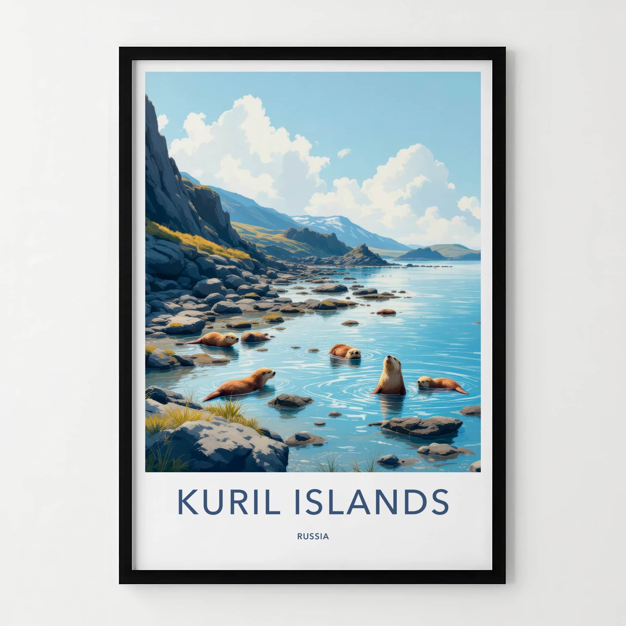 Kuril Islands Poster - Russia Travel Art - Sea Otters Shore Home Decor