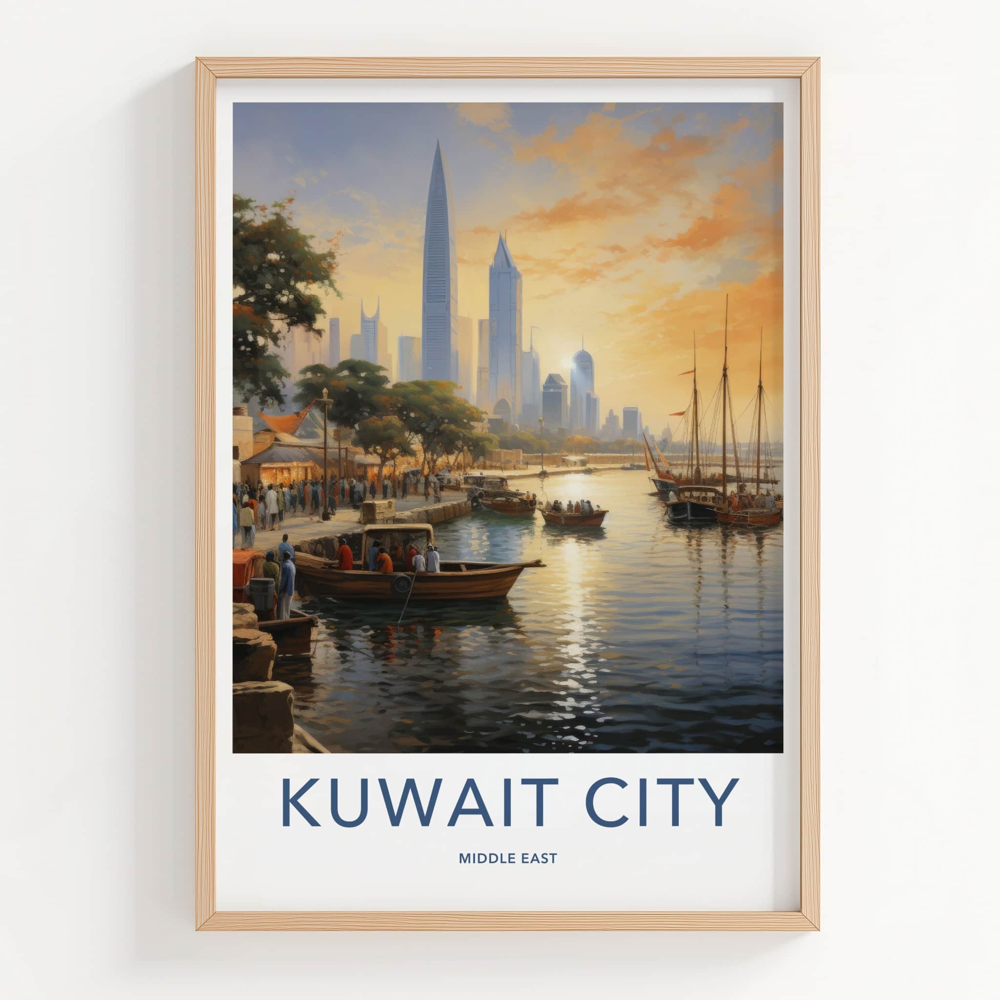 Kuwait City Poster - Kuwait Framed Print - Harbor City Sunset Lounge Decor