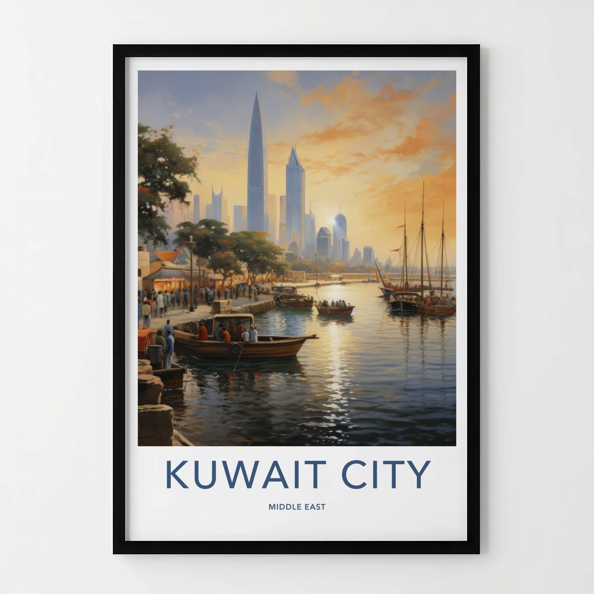 Kuwait City Poster - Kuwait Framed Print - Harbor City Sunset Lounge Decor