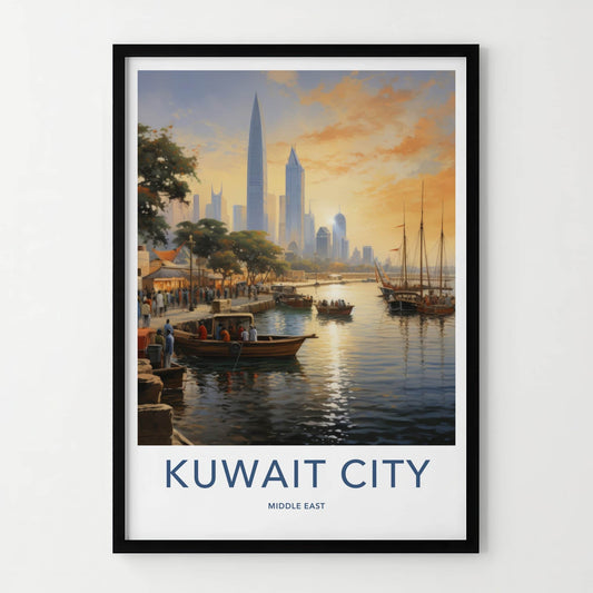 Kuwait City Poster - Kuwait Framed Print - Harbor City Sunset Lounge Decor
