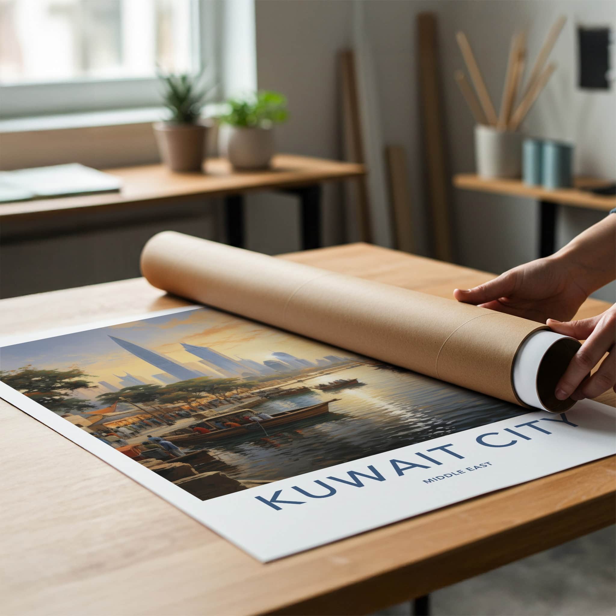 Kuwait City Poster - Kuwait Framed Print - Harbor City Sunset Lounge Decor