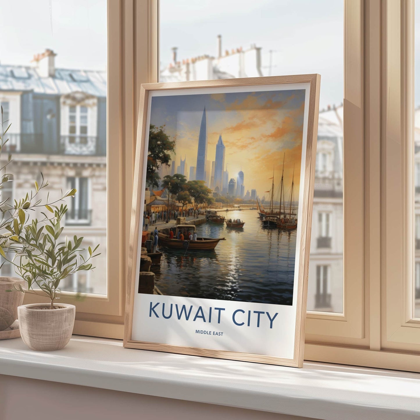 Kuwait City Poster - Kuwait Framed Print - Harbor City Sunset Lounge Decor