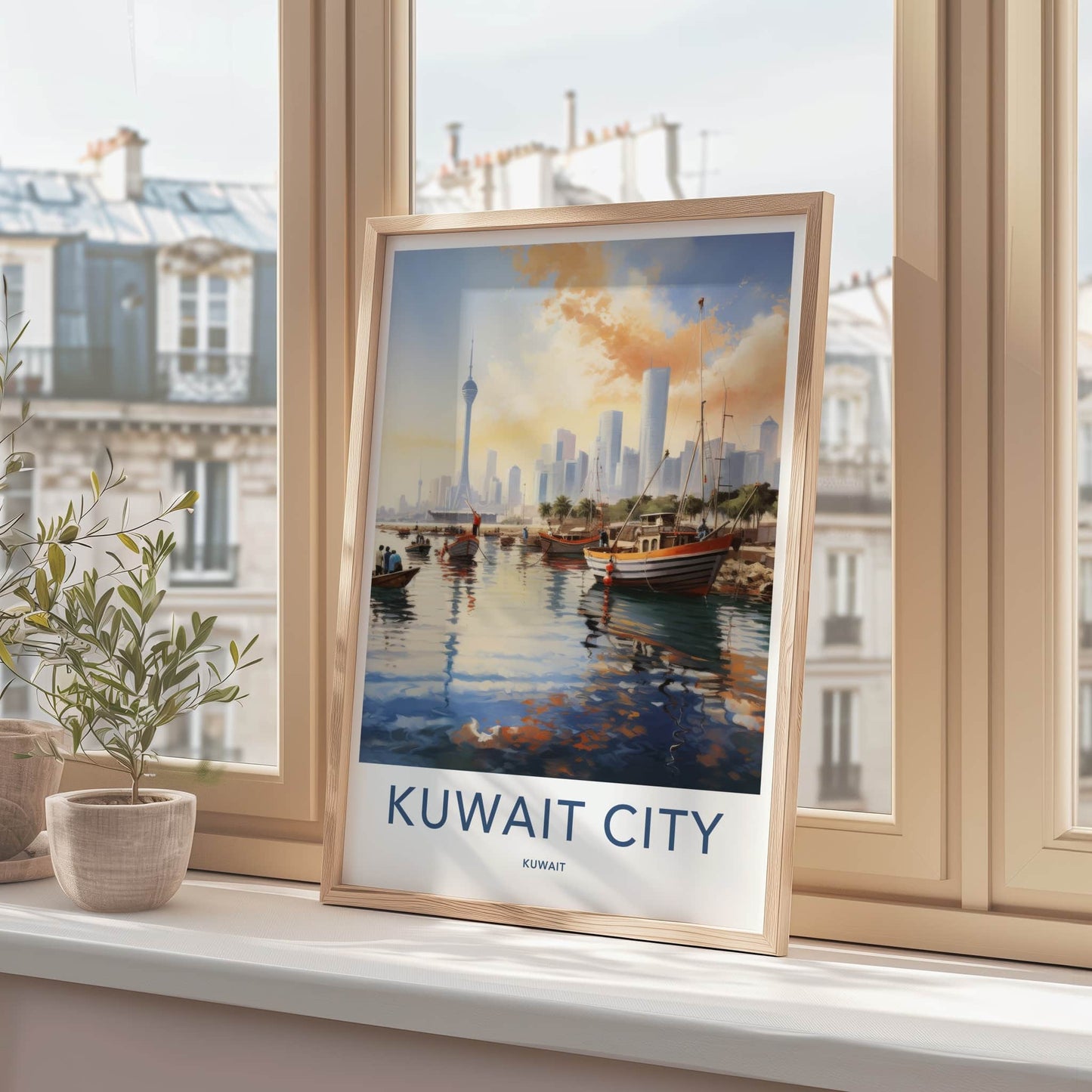 Kuwait City Poster - Kuwait Travel Art - Boats Tower Skyline Home Decor