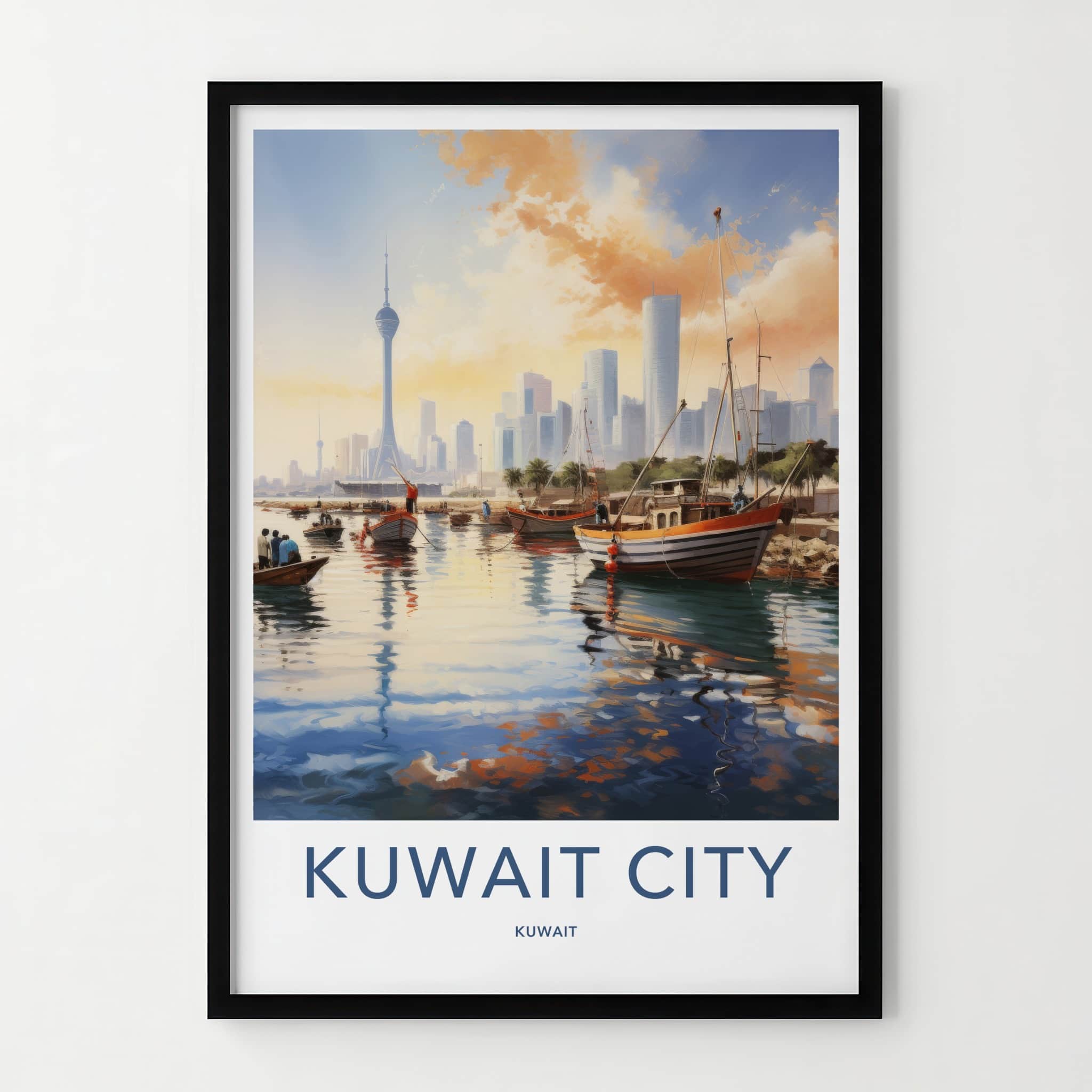 Kuwait City Poster - Kuwait Travel Art - Boats Tower Skyline Home Decor