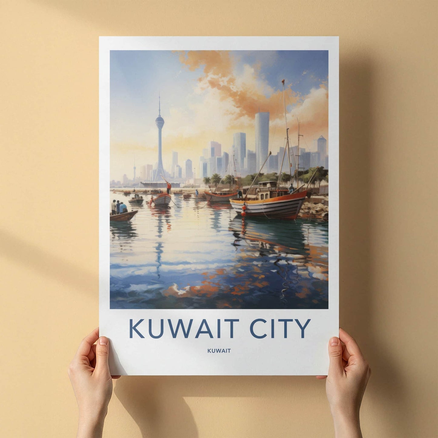Kuwait City Poster - Kuwait Travel Art - Boats Tower Skyline Home Decor