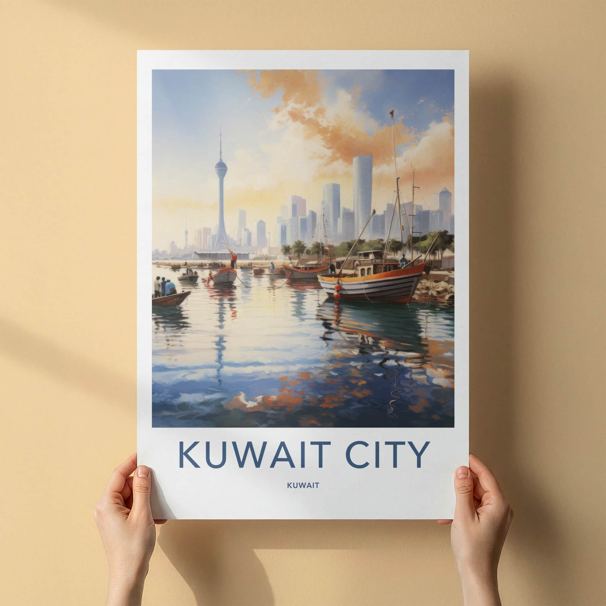 Kuwait City Poster - Kuwait Travel Art - Boats Tower Skyline Home Decor
