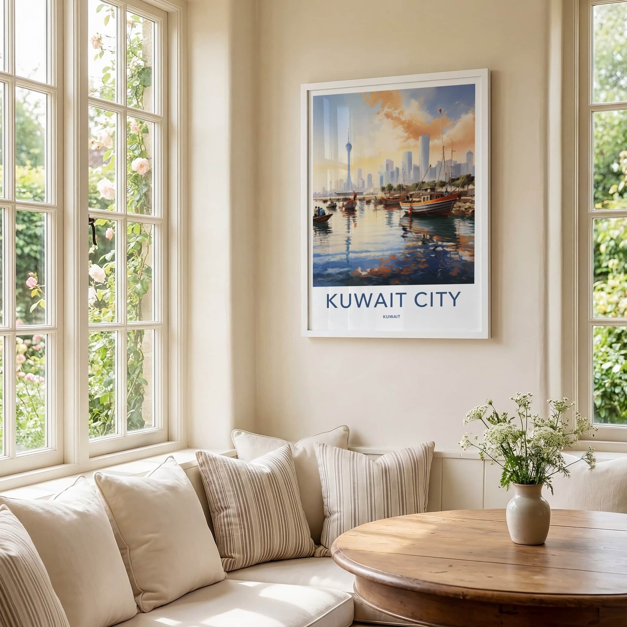 Kuwait City Poster - Kuwait Travel Art - Boats Tower Skyline Home Decor