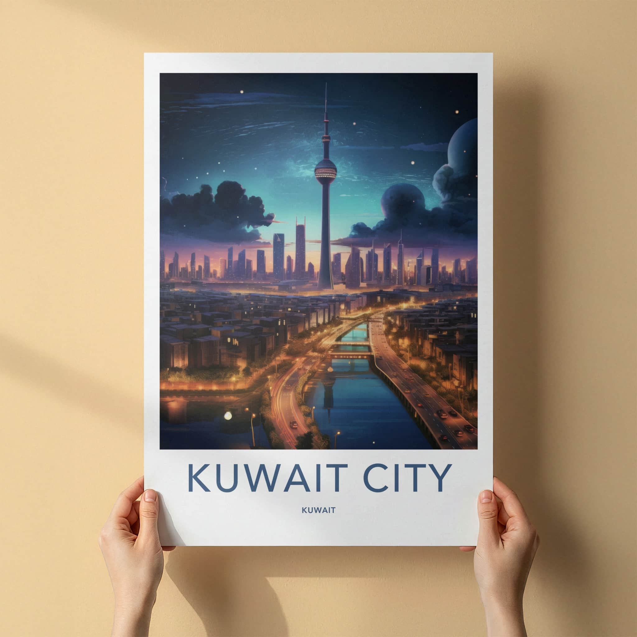 Kuwait City Poster - Kuwait Travel Art - Cosmic City Skyline Home Decor