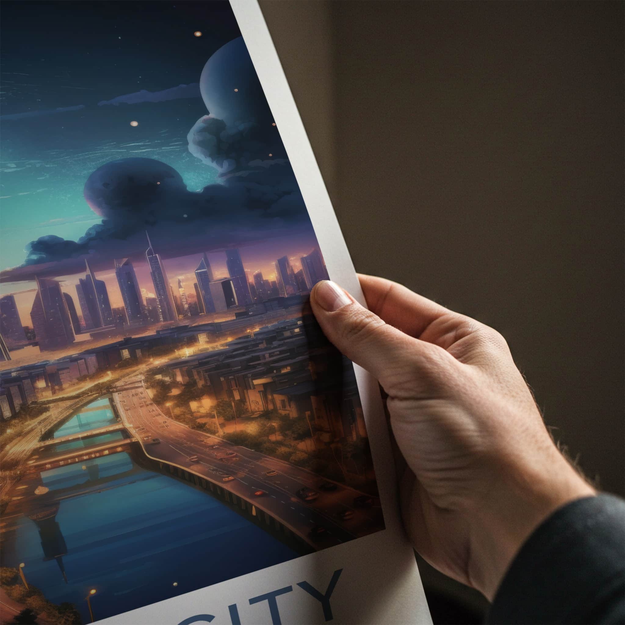 Kuwait City Poster - Kuwait Travel Art - Cosmic City Skyline Home Decor