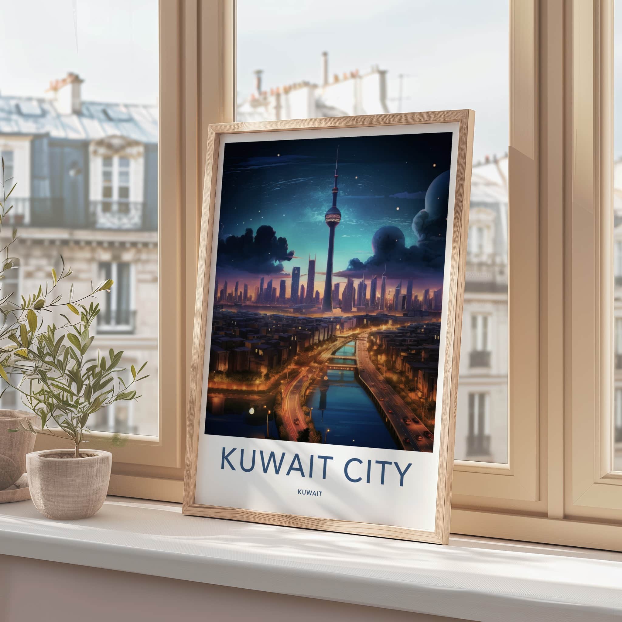 Kuwait City Poster - Kuwait Travel Art - Cosmic City Skyline Home Decor