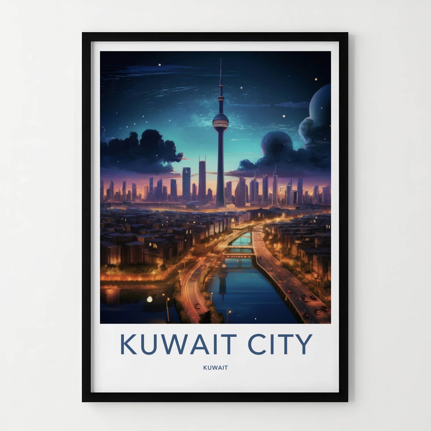 Kuwait City Poster - Kuwait Travel Art - Cosmic City Skyline Home Decor
