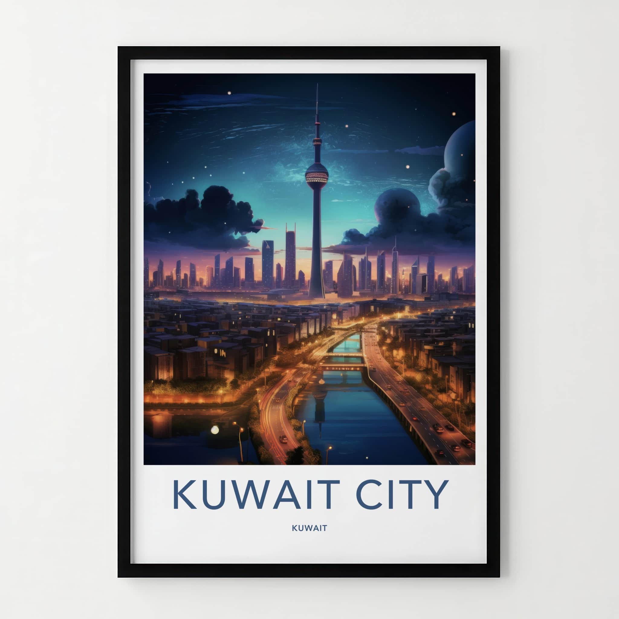 Kuwait City Poster - Kuwait Travel Art - Cosmic City Skyline Home Decor