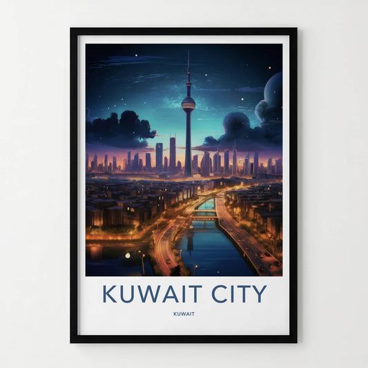Kuwait City Poster - Kuwait Travel Art - Cosmic City Skyline Home Decor
