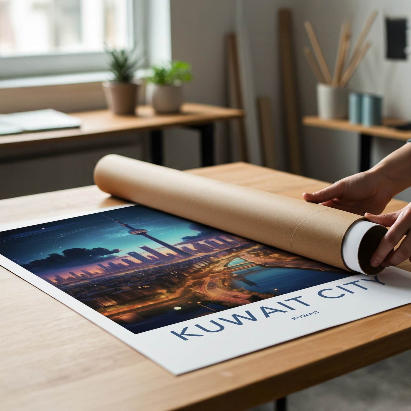 Kuwait City Poster - Kuwait Travel Art - Cosmic City Skyline Home Decor